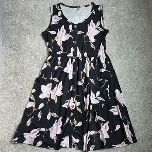Floral Sleeveless Black Dress